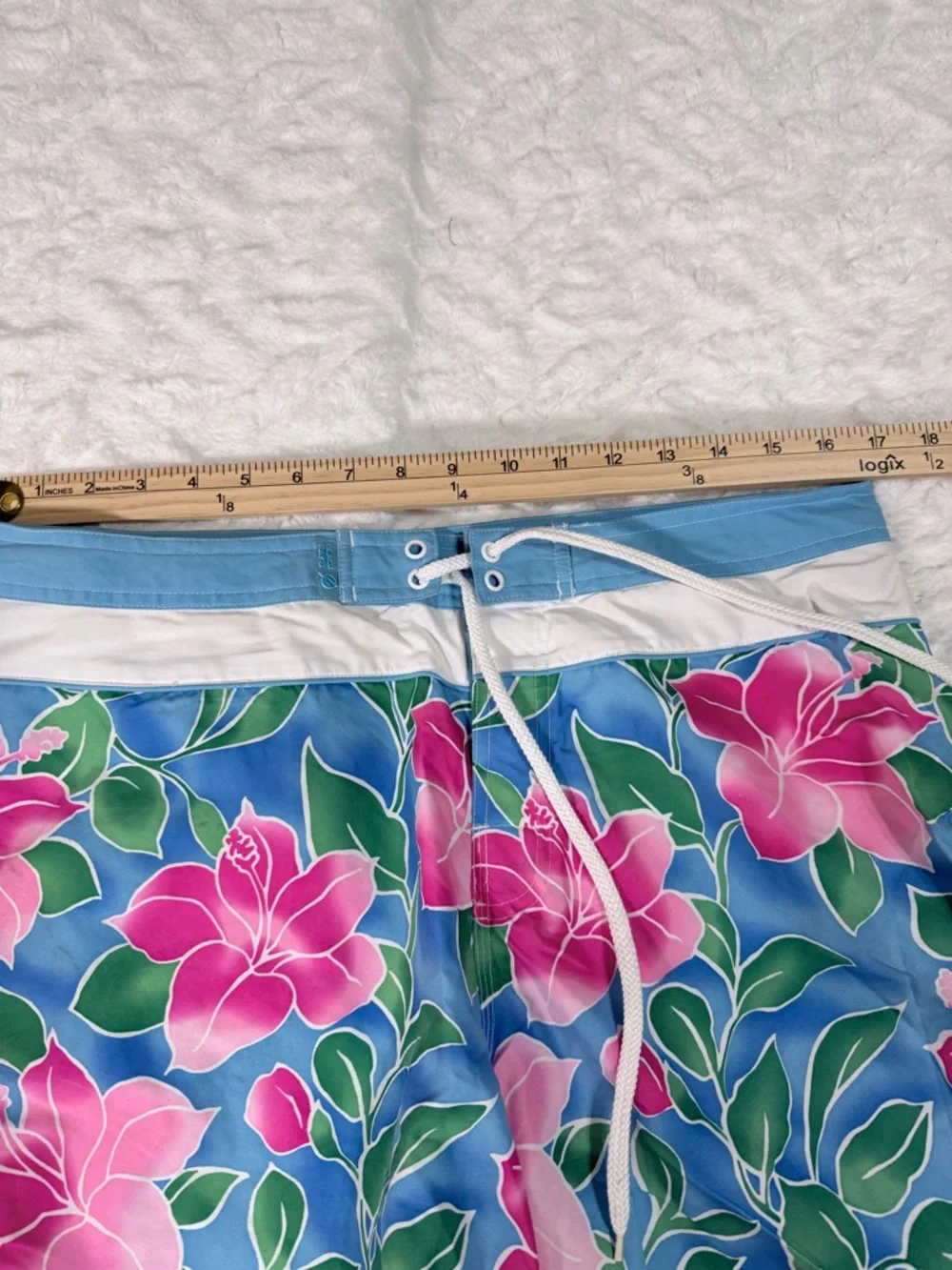 Women’s Blue Floral Swim Board Shorts with Pink Flowers- Size 13 - EUC